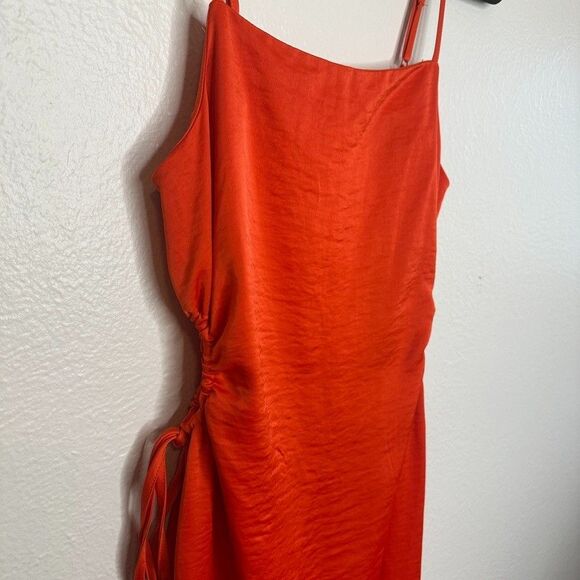 Christian Lacroix Dress Size Small Orange Satin Midi Side Cutout Cocktail NWT - Picture 3 of 9
